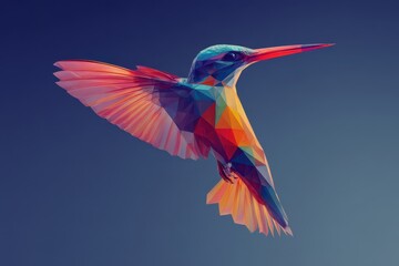 Vibrant Geometric Hummingbird in Flight, Abstract Art Style.