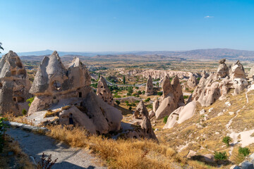 Volcanic rock formations landscape in Cappadocia, place of residence of ancient Christians