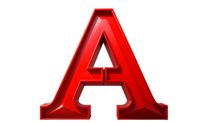 Bold red Capital Letter A in Modern Sans-Serif Typeface, Transparent Background