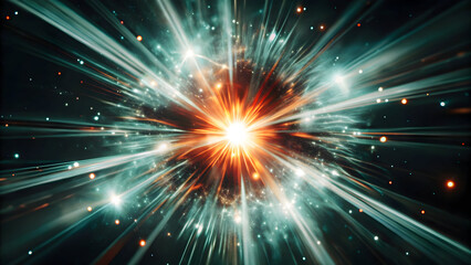 Fototapeta premium Radiant cosmic explosion bursting with fiery orange and teal light radiant light teal glow