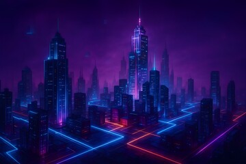 Smart cyber city technology, 3D hub. Urban planning, digital high-tech infrastructure, IoT, intelligent connectivity. Skyscrapers, metropolis data driven architecture AI-powered city buildings network