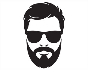 Male face silhouette vector illustration with beard and sunglasses hipster portrait