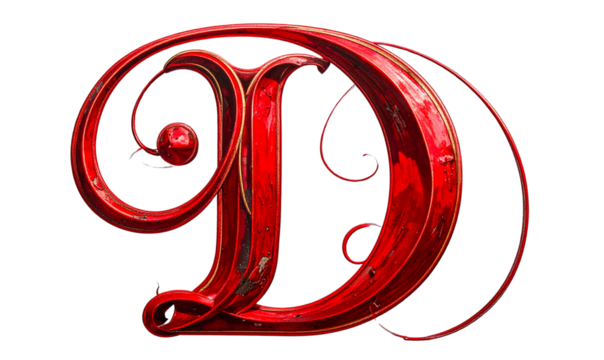 Elegant red Capital Letter D in Serif Calligraphy Style, Transparent Background