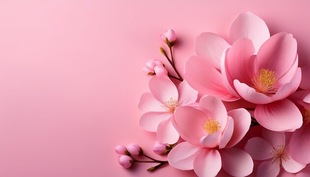 Pink Flowers On A Pink Background In The Style Of Rea