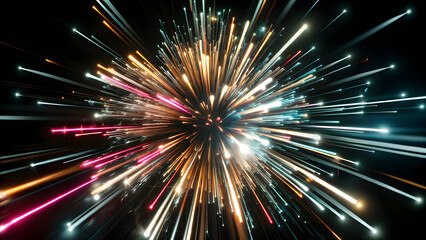 Vibrant neon light streaks exploding outward abstract explosion