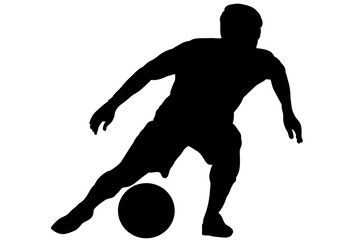 Obraz premium Silhouette of soccer player dribbling the ball with control and changing pace