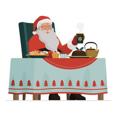 Happy Santa Claus eating Christmas sweets