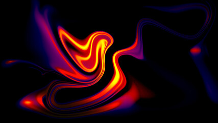 Vibrant Fluid Abstract Background with Red and Purple Neon Swirls on Black
