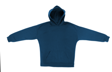 Isolated long sleeve hoodie, jacket or sweatshirt with a hood, Blue color, blank empty copy space for mock up, template