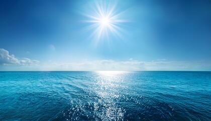 Sun Light Reflecting Or Sparkling Glitter On Water Of Sea Or Ocean With Beautiful Sky Blue Light Tone