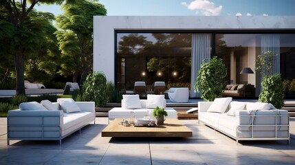 Modern Outdoor Patio with White Furniture