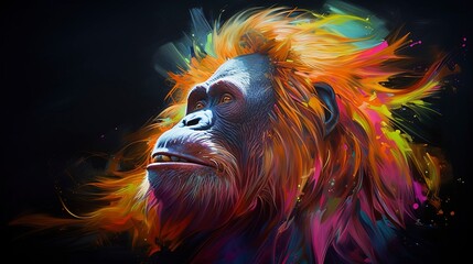 Orangutan neon oil paintings thick brushstrokes