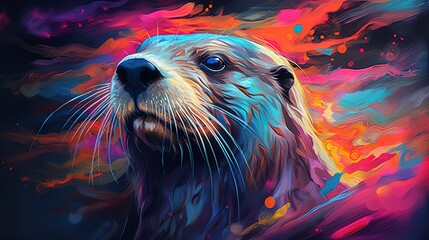 Otter neon oil paintings thick brushstrokes