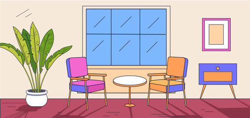 Cartoon colorful interior design of living room