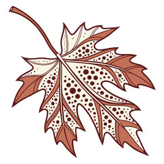 Autumn leaf halftone collage element. Floral object for mixed media design, vintage punk dotted foliage, retro modern cutout shape. Vector illustration isolated on transparent background