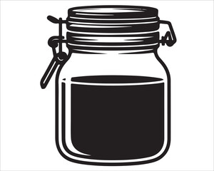 Glass jar silhouette vector illustration with clamp lid and liquid inside, simple container design template for storage, kitchen, homemade food, beverage, preservation, and packaging concept