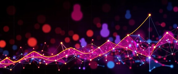 Abstract data visualization chart showing upward trending graphs and interconnected nodes, future, analysis