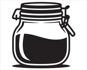 Glass jar silhouette vector illustration with clamp lid and filled container design