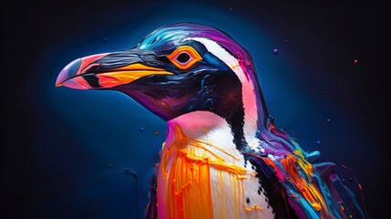 Penguin neon oil paintings thick brushstrokes