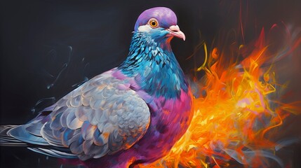 Pigeon neon oil paintings thick brushstrokes