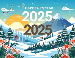 Festive winter landscape greeting card for 2025