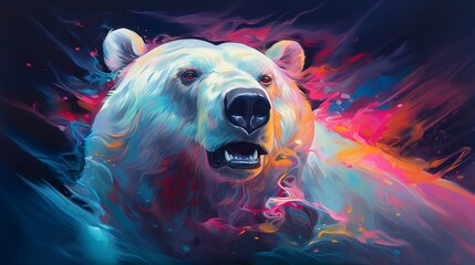 Polar Bear neon oil paintings thick brushstrokes