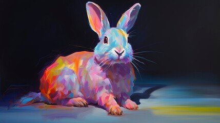 Rabbit neon oil paintings thick brushstrokes