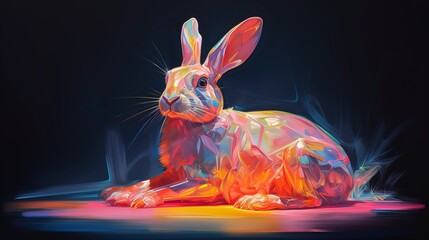 Rabbit neon oil paintings thick brushstrokes