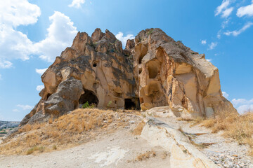 Volcanic rock formations landscape in Cappadocia, place of residence of ancient Christians