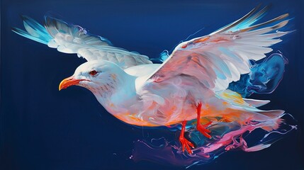 Seagull neon oil paintings thick brushstrokes