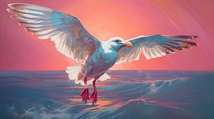 Seagull neon oil paintings thick brushstrokes