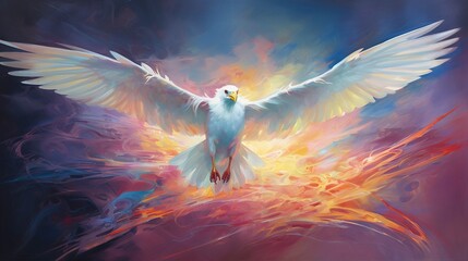 Seagull neon oil paintings thick brushstrokes