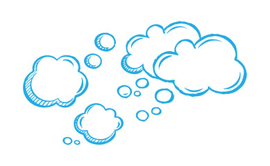 Obraz premium Hand drawn blue cartoon clouds and bubbles floating in the air
