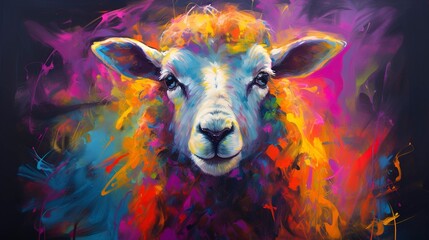 Sheep neon oil paintings thick brushstrokes