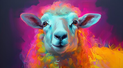 Sheep neon oil paintings thick brushstrokes