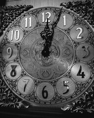 Vintage black and white ornate clock face