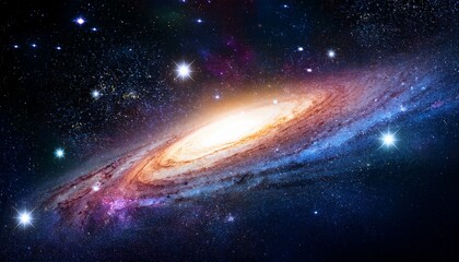 Fototapeta premium Vibrant Cosmic Galaxy With Colorful Stars And Shimmering Light In A Dark Space Background