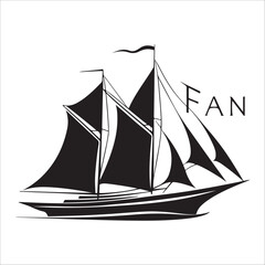 Obraz premium Antique sailing ship silhouette vector illustration on the ocean 