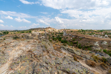 Volcanic rock formations landscape in Cappadocia, place of residence of ancient Christians