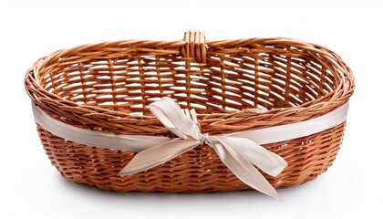 Obraz premium Empty Wicker Basket With Ribbon Isolated On White And Clipping Path