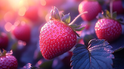 Close up strawberries on vine