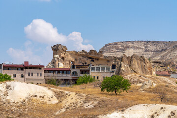 Volcanic rock formations landscape in Cappadocia, place of residence of ancient Christians