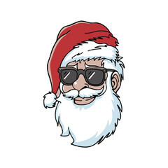 Cool Santa Claus with Sunglasses Outline Vector Drawing for Modern Christmas Sale and Party Flyer