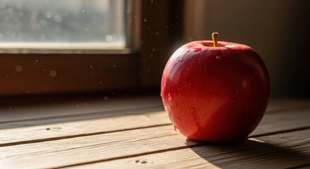 Fresh red apple closeup sunlight