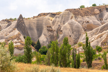 Volcanic rock formations landscape in Cappadocia, place of residence of ancient Christians