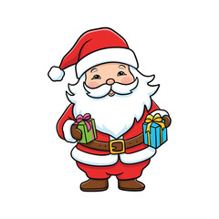 Santa Claus Outline Vector Illustration Holding a Gift Box for Simple Christmas Present Icon Design