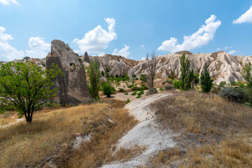 Volcanic rock formations landscape in Cappadocia, place of residence of ancient Christians
