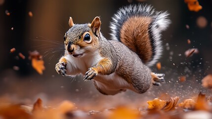Squirrel leaning in autumn woods