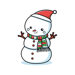 Snowman Outline Vector Character with Beanie Hat and Carrot Nose for Cute Winter Illustration