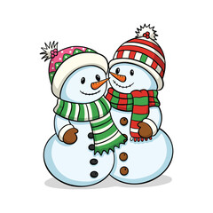 Snowman Outline Vector Illustration Waving with Hat and Scarf for Friendly Winter Welcome Clipart